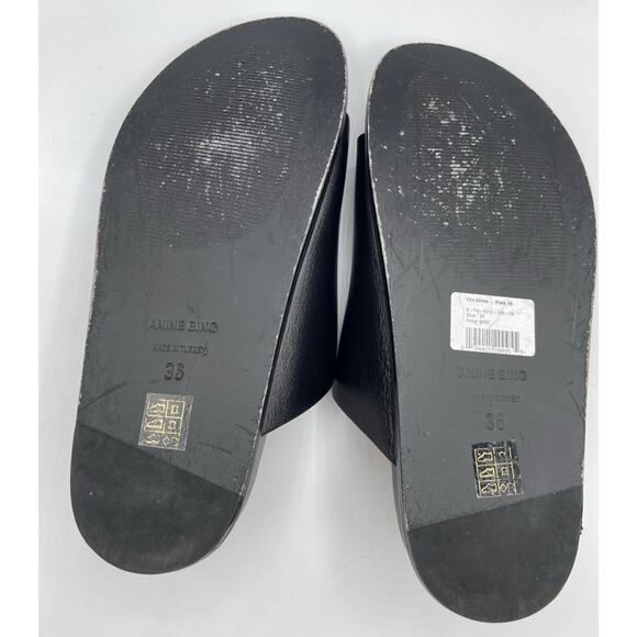 Anine Bing Ella Black Leather Slides with Gold Detail Size 6 - Picture 12 of 13